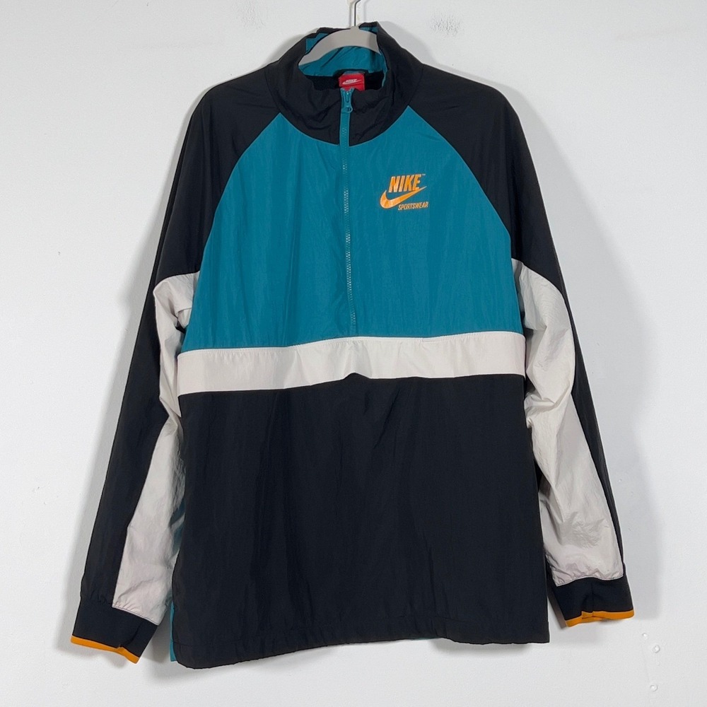 Nike Sportswear Half Zip Pullover Windbreaker Men Sz XL Black Teal Colorblock